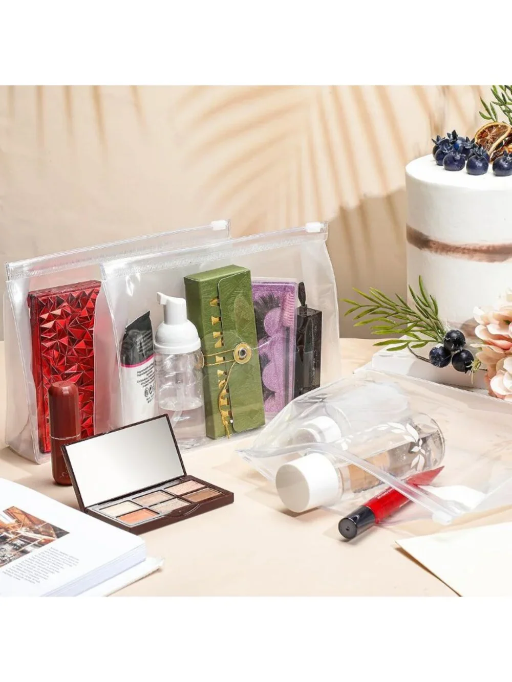 100 Pcs Mini Clear Makeup Bags - PVC Travel Organizers, 9.8'' Cosmetic Pouches